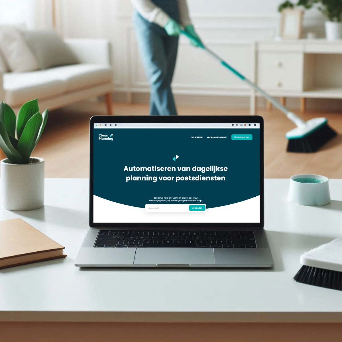Laptop met de website van CleanPlanning